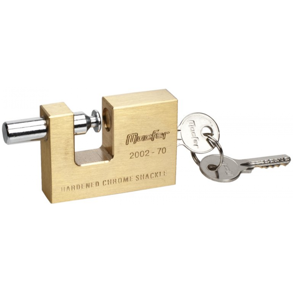 Rectangular brass padlock, available in 50 mm, 60 mm and 70 mm