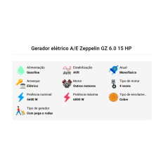 Gerador elétrico A/E Zeppelin GZ 6.0 15 HP