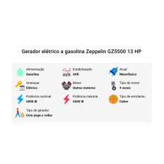 Gerador elétrico a gasolina Zeppelin GZ5500 13 HP